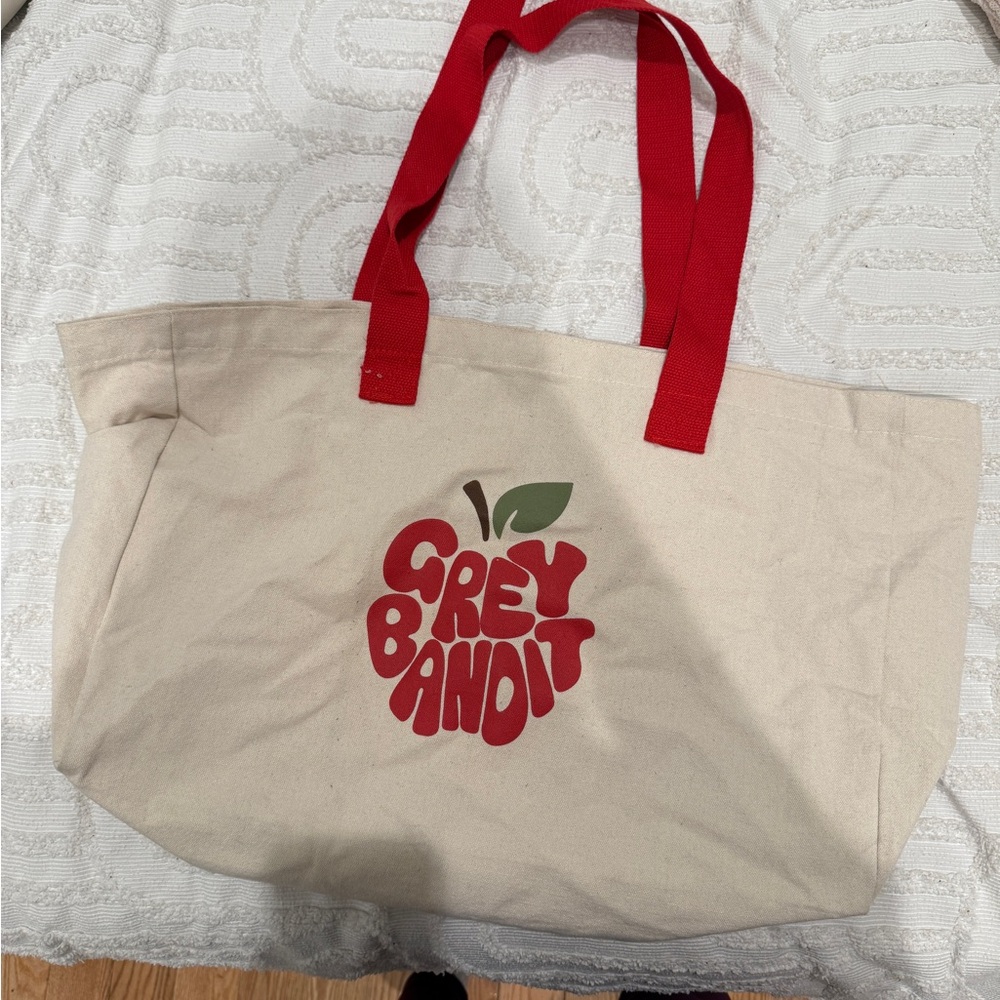 Cream Tote Bag with Red Handles